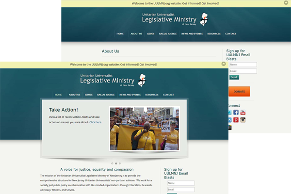 screenshot of the Unitarian Universalist Legislative Ministry of NJ's website